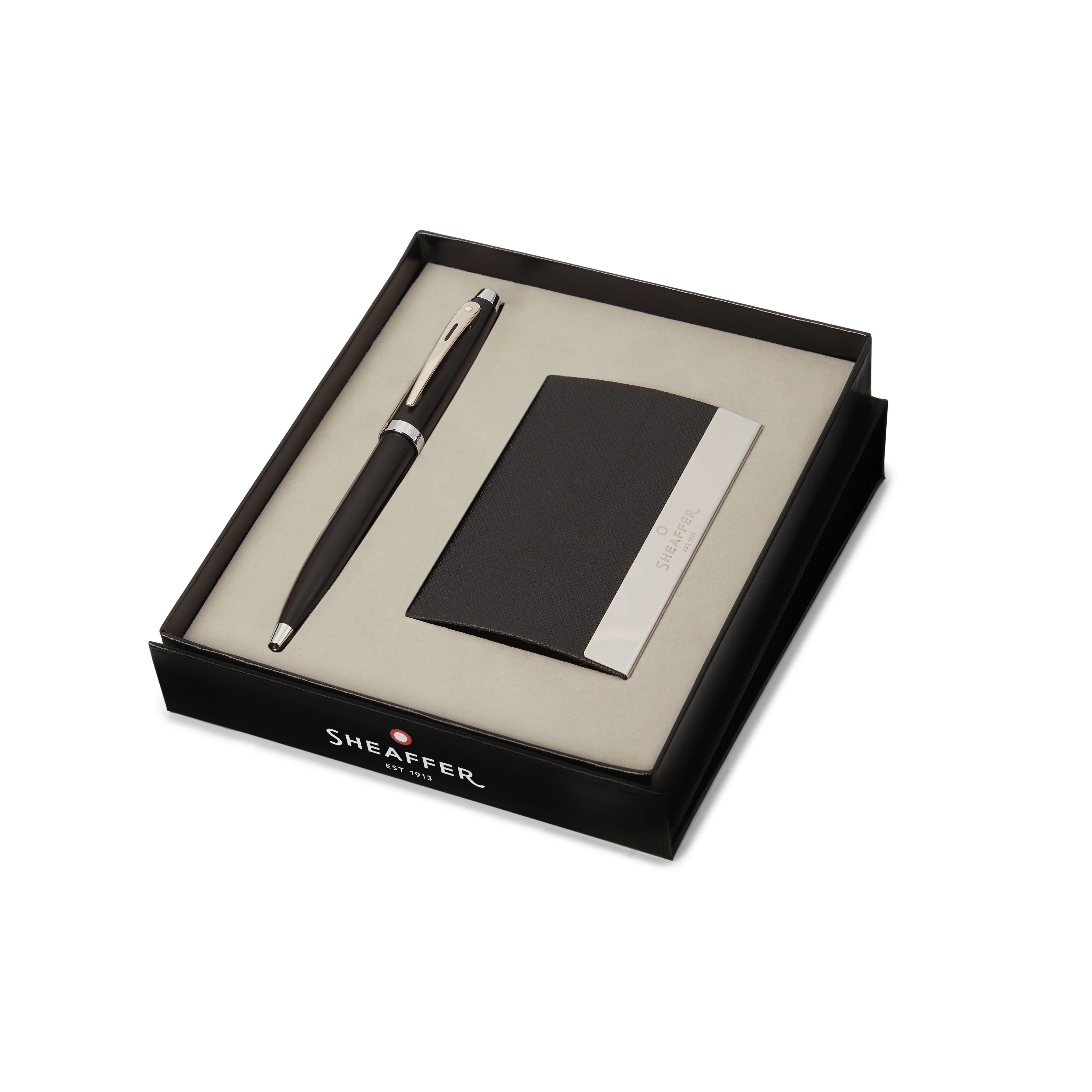 Sheaffer Gift Set ft. Matte Black 100 Ballpoint Pen with Chrome Trims and Business Card Holder - Image 4